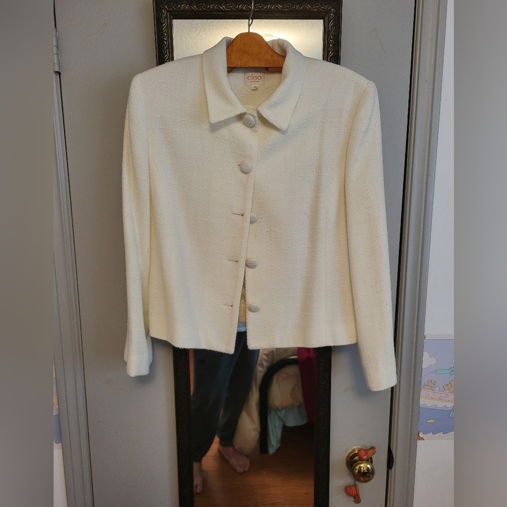 Cleo White Blazer Wool Blend Classic Design